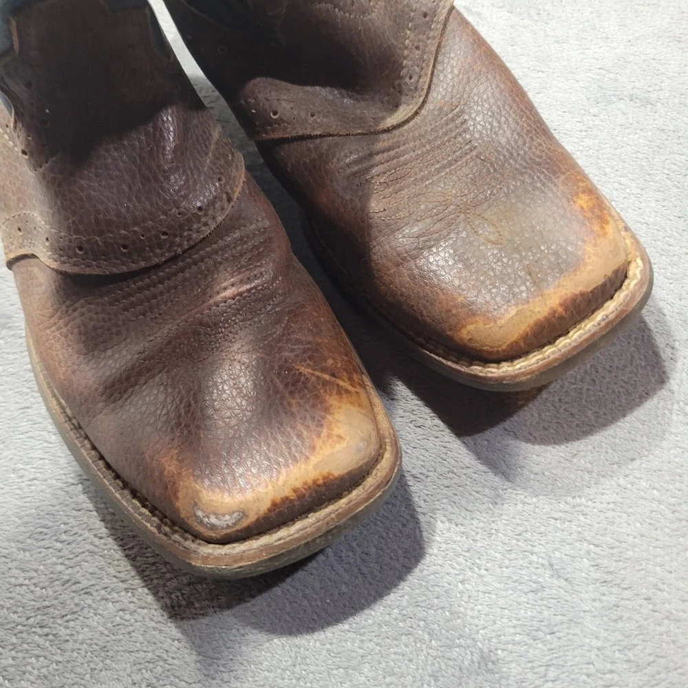 Justin Cowboy‎ Boots Kids 4D Brown Blue 2520JR Square Toe Western Leather Rodeo